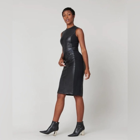 NWT SPANX Leather Like Combo Dress Large Black - Picture 2 of 14